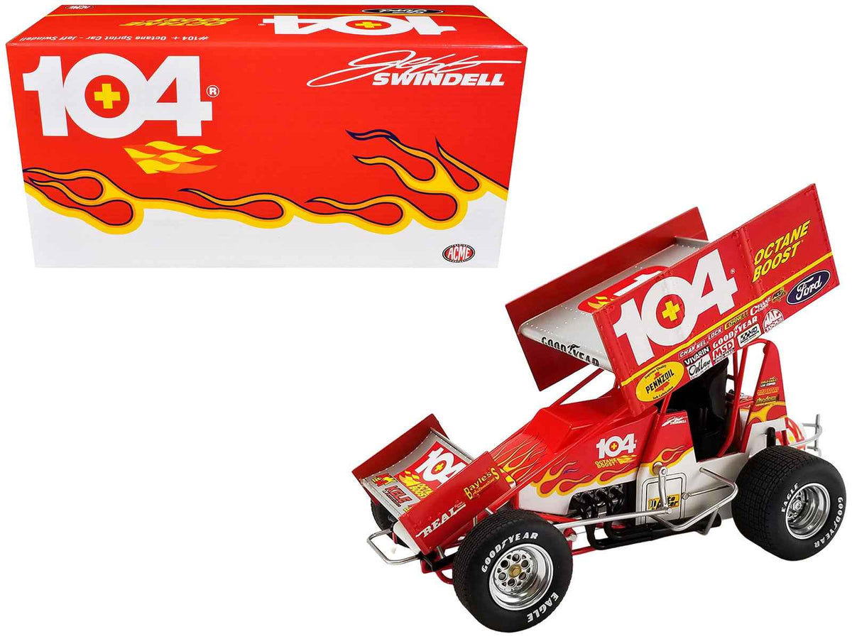 Miniature Motors 1/18 diecast Winged Sprint Car #104 with Jeff Swindell, red with graphics, National Sprint Car Hall of Fame design