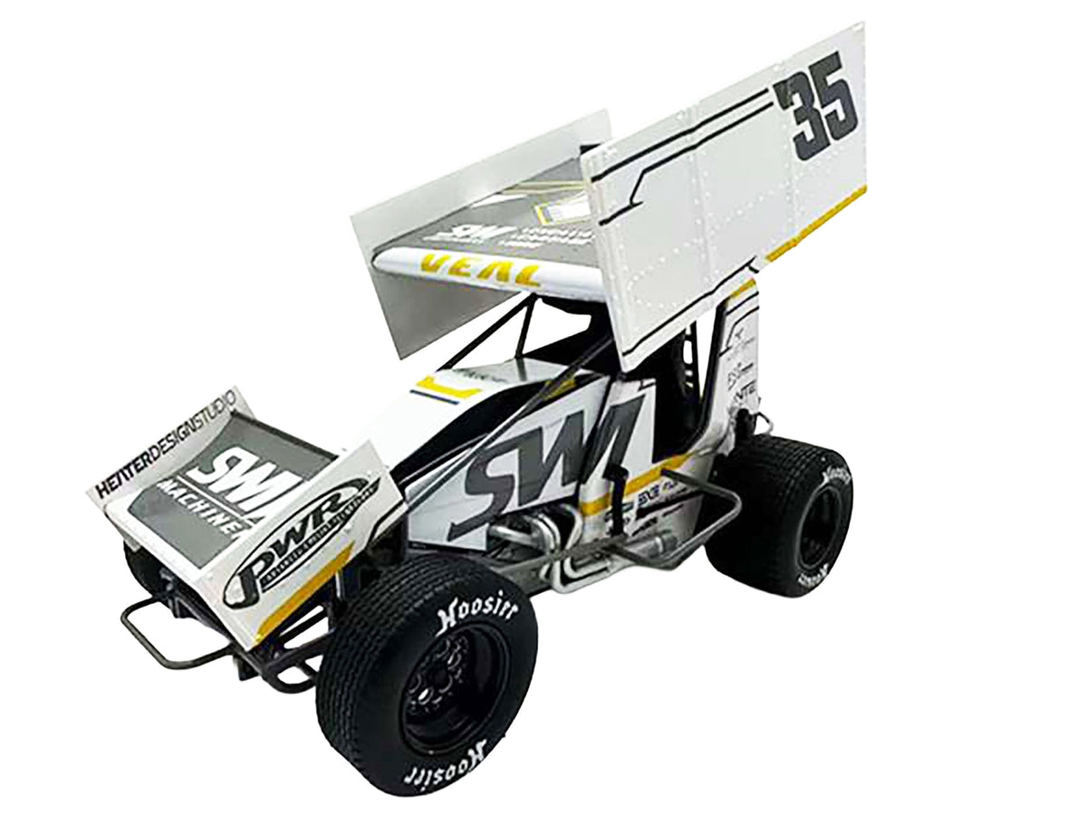Miniature Motors Winged Sprint Car #35 Jamie Veal "SWI Earthworks" 1/18 diecast model car in white, detailed view.