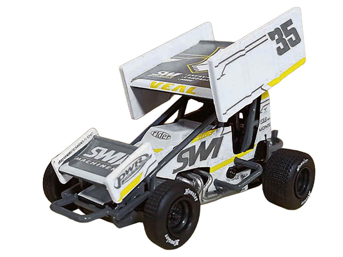 Miniature Motors Winged Sprint Car #35 Jamie Veal "SWI Earthworks" white diecast model car, 1/50 scale by ACME.