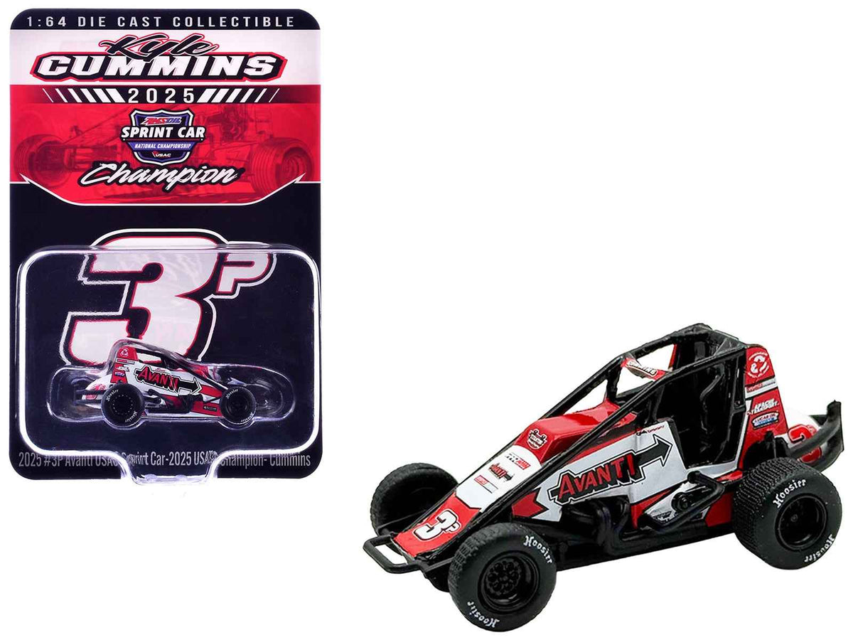Miniature Motors 1/64 diecast USAC Sprint Car #3P Kyle Cummins "Avanti" champion winged race car model.