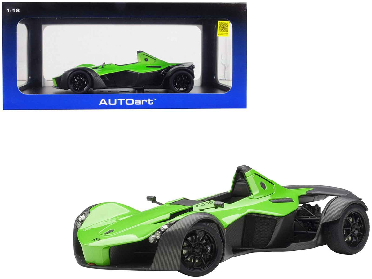 Miniature Motors BAC Mono metallic green 1/18 scale model car by Autoart, detailed close-up of the miniature vehicle.