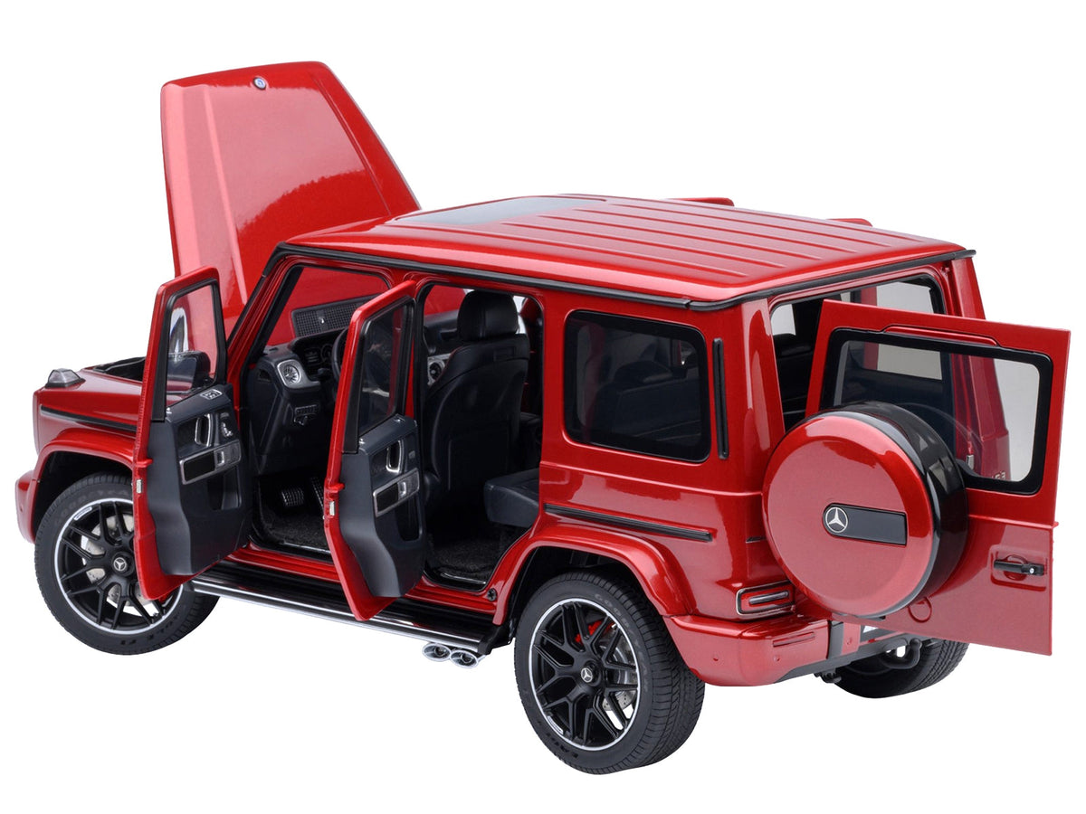 Miniature 1/18 Mercedes-Benz AMG G63 model car in Cardinal Red Metallic by Autoart, detailed collectible Mercedes model.