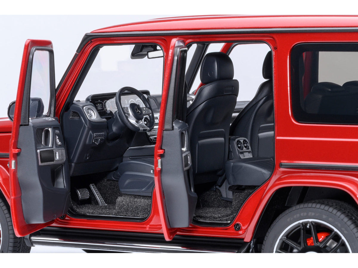 Miniature 1/18 Mercedes-Benz AMG G63 model car in Cardinal Red Metallic by Autoart, detailed collectible Mercedes model.