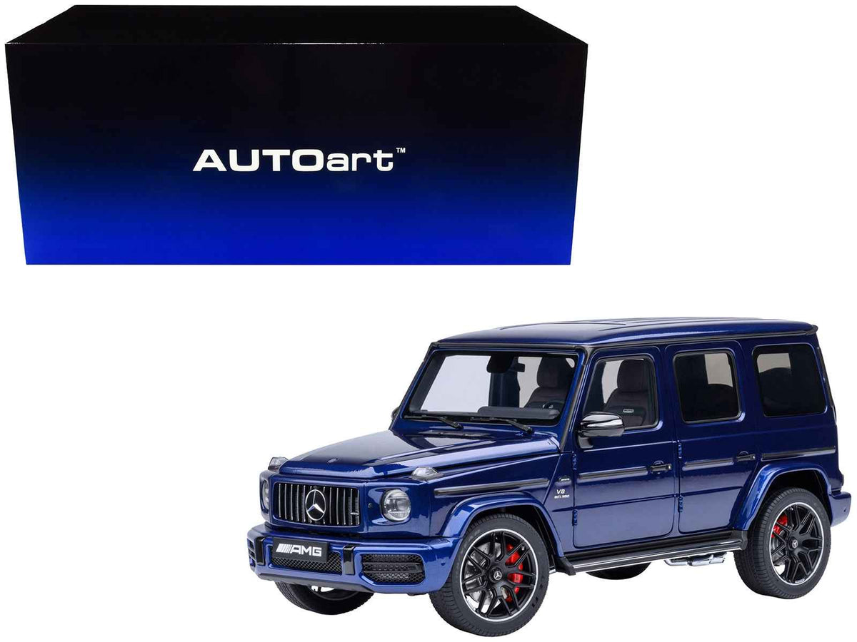 Miniature Mercedes-Benz AMG G63 model car in Brilliant Blue Metallic by Autoart, detailed 1/18 scale collectible.