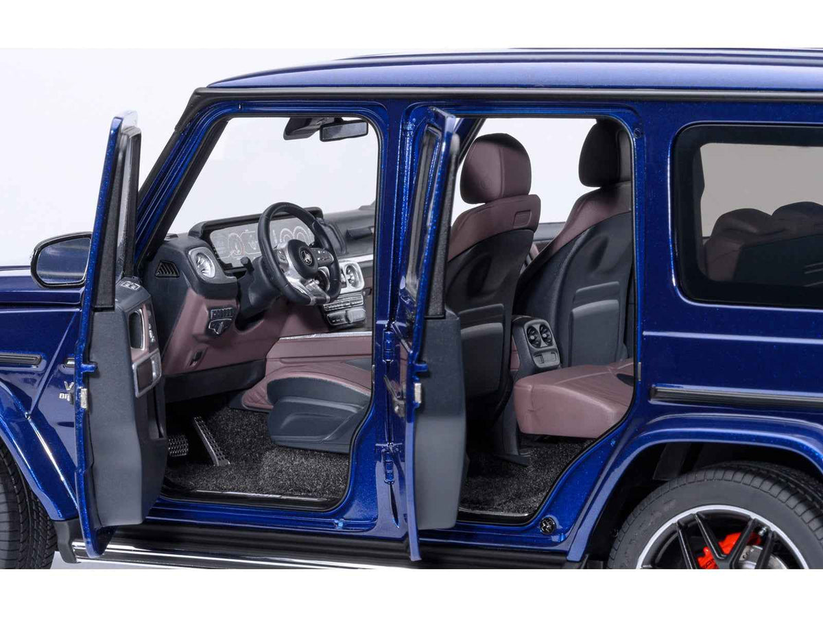 Miniature Mercedes-Benz AMG G63 model car in Brilliant Blue Metallic, detailed 1/18 scale by Autoart, from Mercedes Models collection.