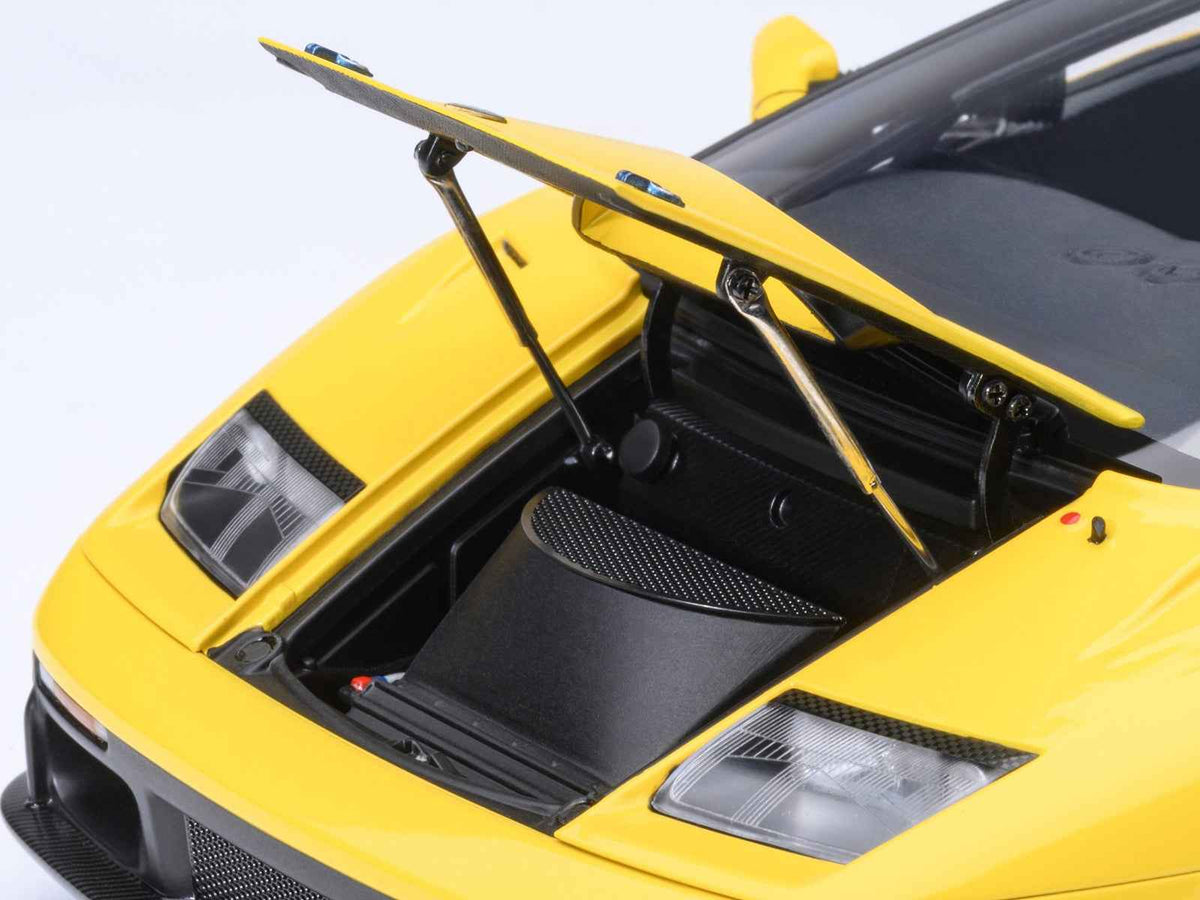 Miniature yellow Lamborghini Diablo GTR Superfly model car by Autoart, detailed 1/18 scale Lamborghini model from Miniature Motors.