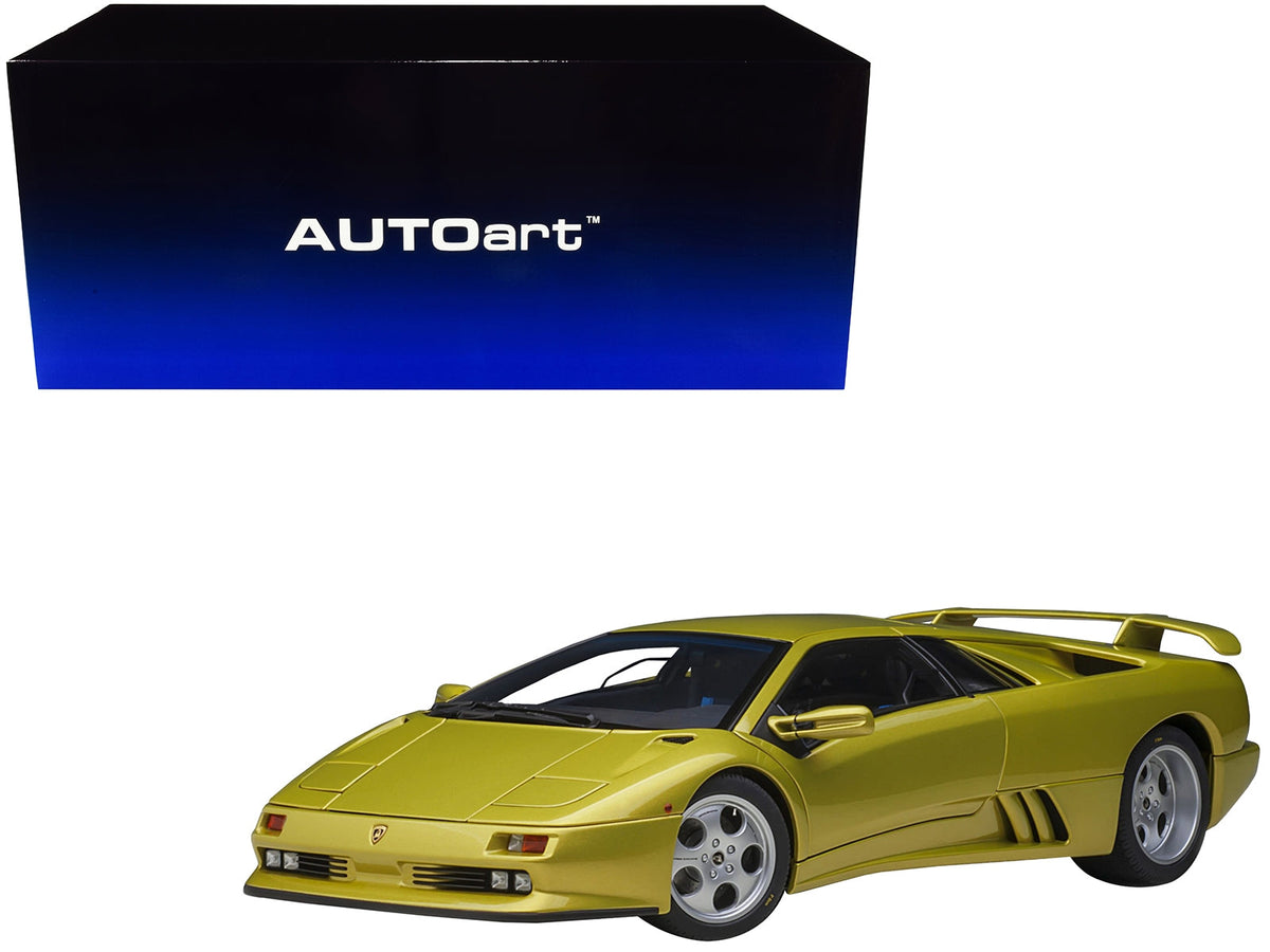 Miniature Lamborghini Diablo SE30 Spyder model car in yellow metallic by Autoart, detailed 1/18 scale collectible from Miniature Motors.