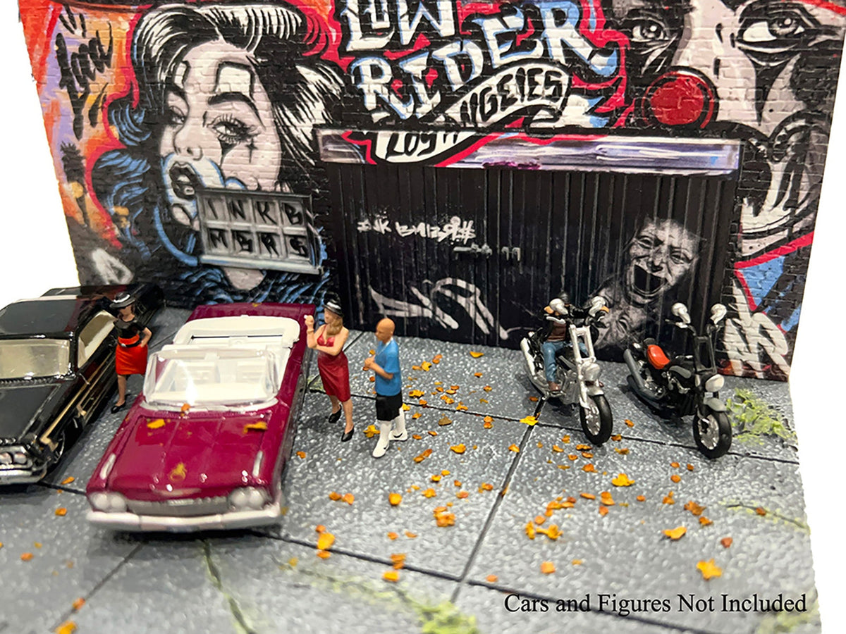 Miniature American Diorama X INK BMBRS LA Lowrider street art diorama for 1/64 scale models by Miniature Motors.