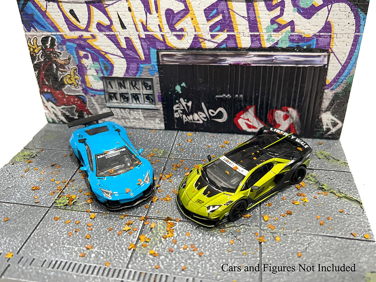 Miniature American Diorama X INK BMBRS LA Graffiti street art diorama for 1/64 scale models, featuring vibrant graffiti details.