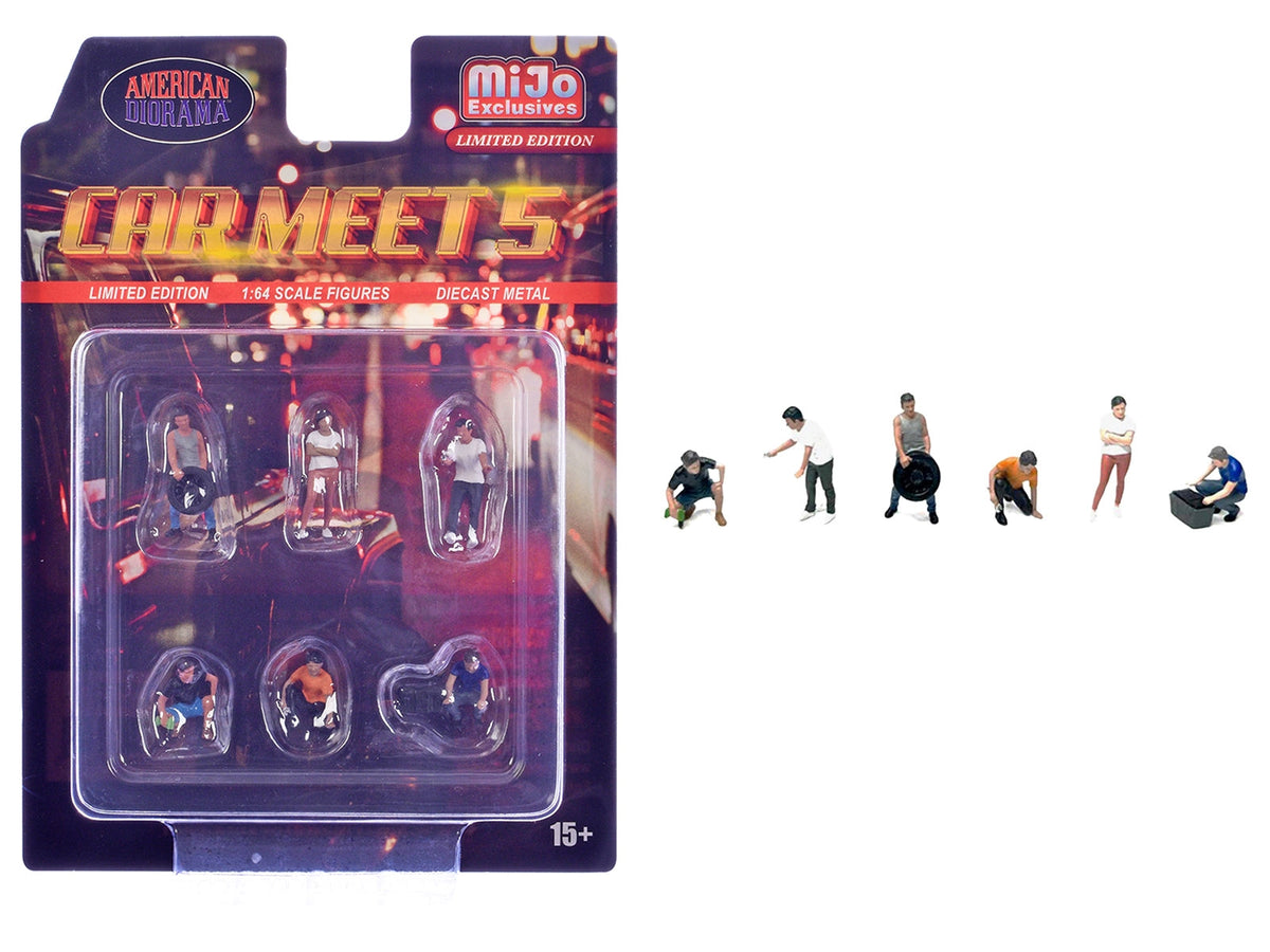 Miniature Motors Car Meet 5-inch 6-piece diecast figure set for 1/64 scale models, limited edition by American Diorama.