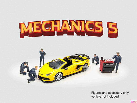 "Mechanics #5" 6 piece Diecast Figure Set (5 Figures 1 Tool Cabinet) Limited Edition for 1/64 Scale Models by American Diorama