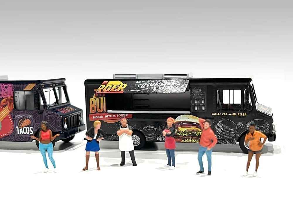 Miniature Motors 1/64 diecast model of black Food Truck "The Burger Truck" with graphics by American Diorama.