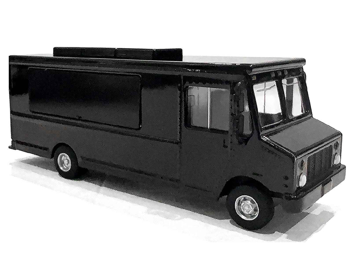 Miniature Motors black diecast food truck model in 1/64 scale by American Diorama, detailed and realistic for display or collection.
