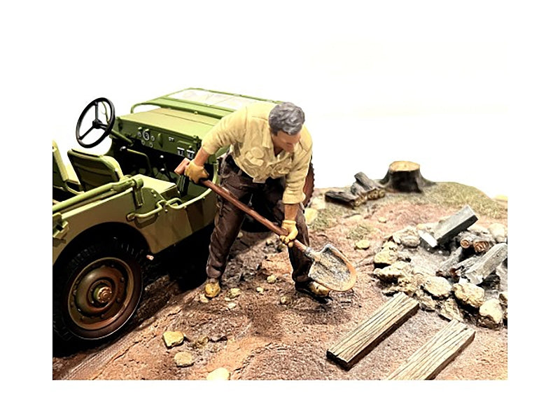 Miniature Motors 4X4 Mechanic figure for 1/18 scale models by American Diorama, detailed 4X4 mechanic figure in work attire