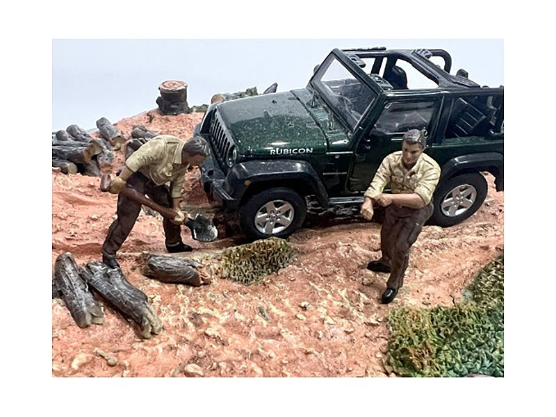 Miniature Motors 4x4 Mechanics diecast figure set for 1/43 scale models, featuring two detailed mechanic figures by American Diorama.