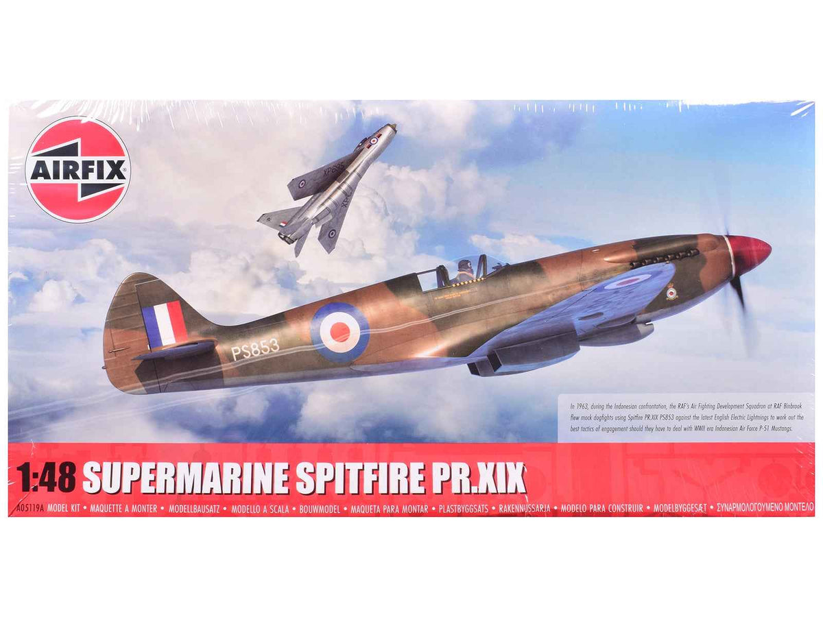 Miniature Motors 1/48 Supermarine Spitfire PR.XIX fighter aircraft model kit with three scheme options, plastic military model.