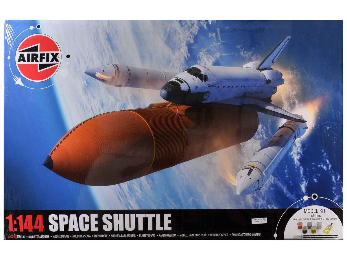 Miniature Motors Level 3 NASA Discovery Space Shuttle model kit by Airfix, 1/144 scale, plastic construction for assembly.