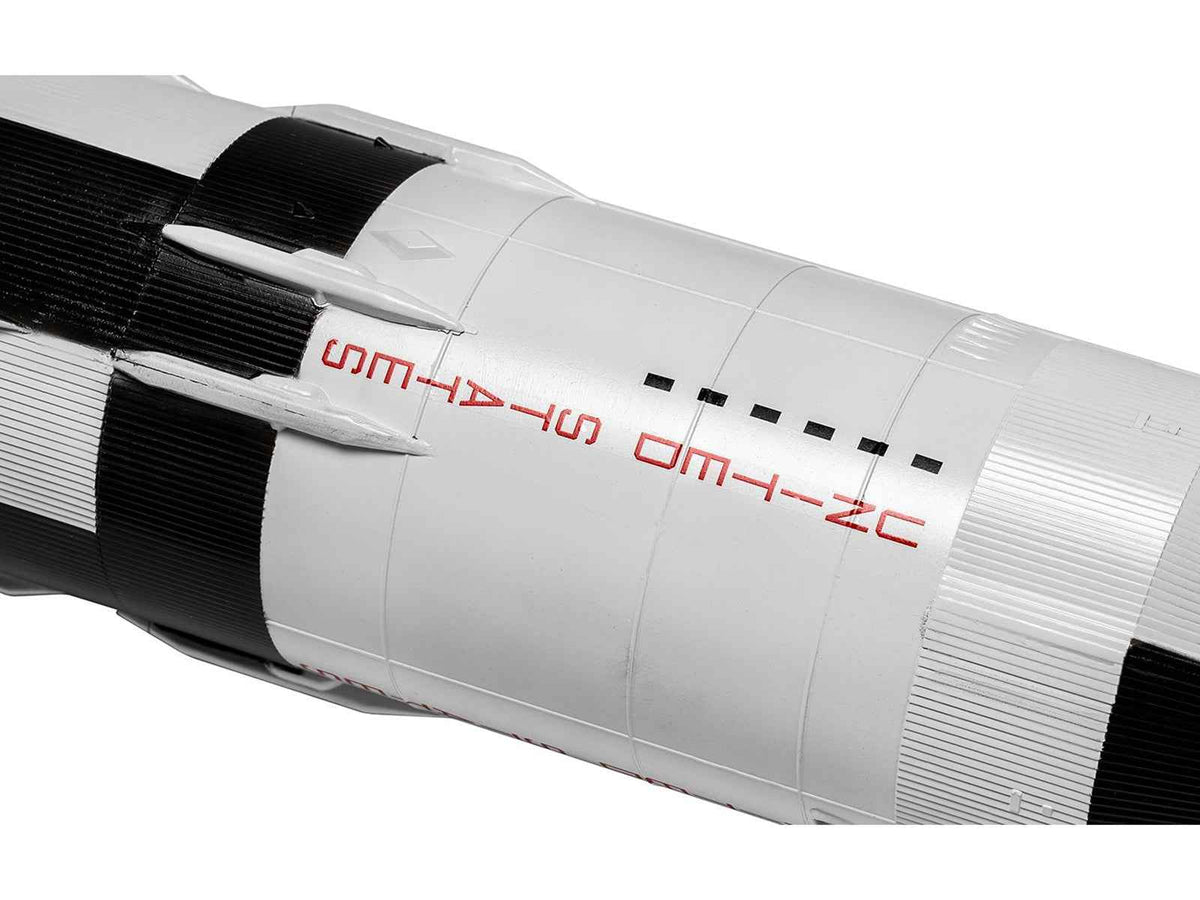 Miniature Motors NASA Saturn V Rocket Level 3 Model Kit by Airfix, assembled plastic model of the 1/144 scale Saturn V rocket.