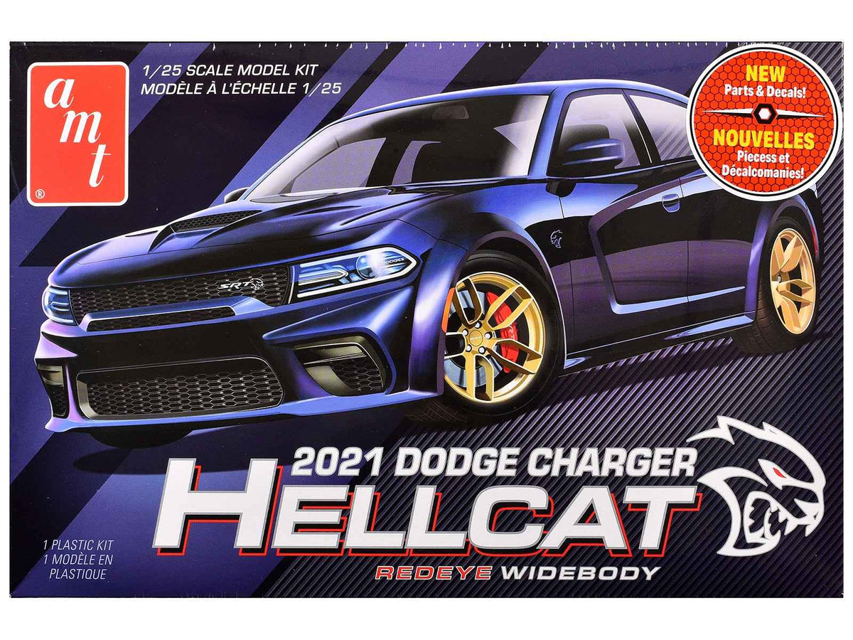 Miniature Motors Dodge Charger Hellcat Redeye Widebody 1/25 scale model kit by AMT, assembled and detailed for display.