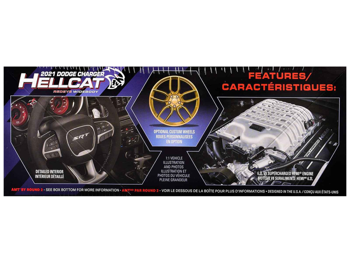 Miniature Motors Skill 2 Dodge Charger Hellcat Redeye Widebody 1/25 scale model kit by AMT, assembled and detailed.
