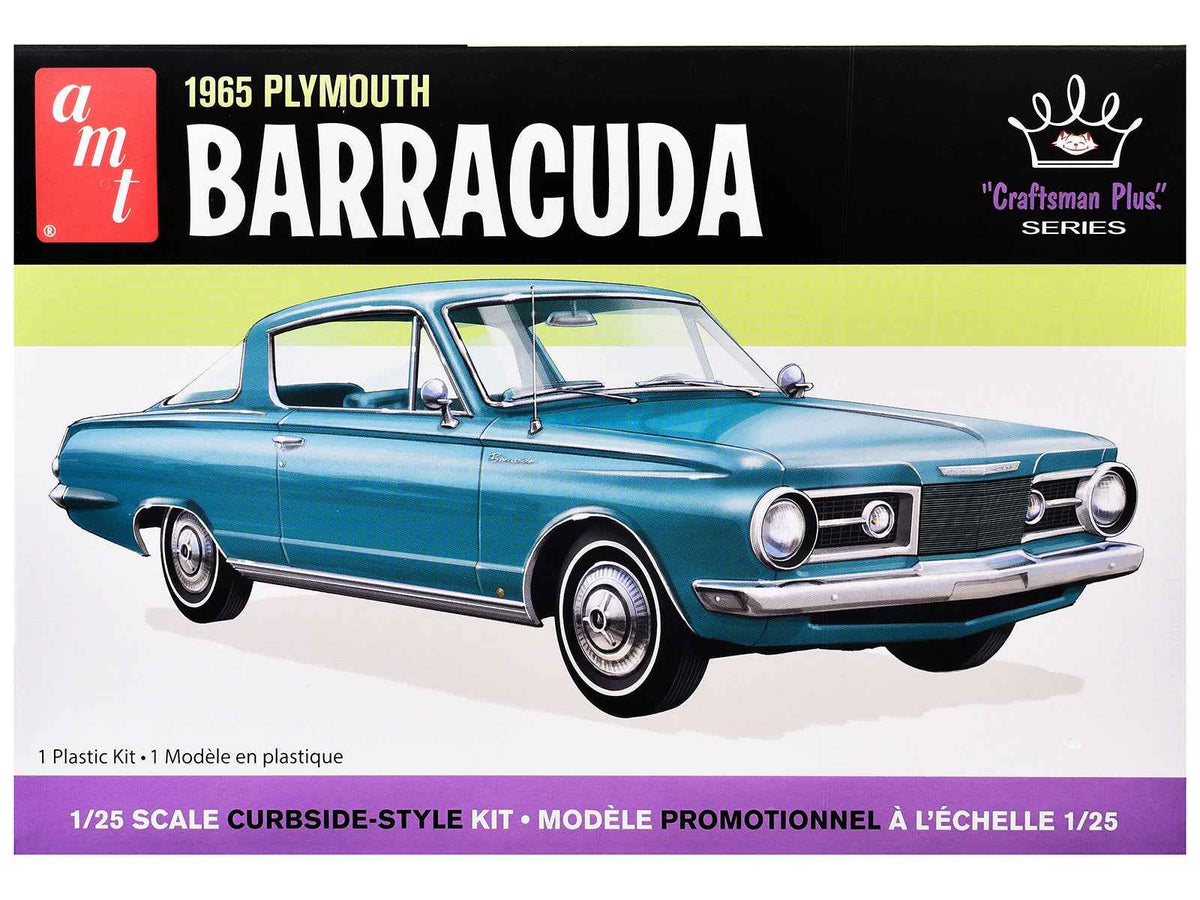 Miniature Motors 1/25 scale Skill 2 Model Kit of 1965 Plymouth Barracuda from the Craftsman Plus series, showing detailed model parts.