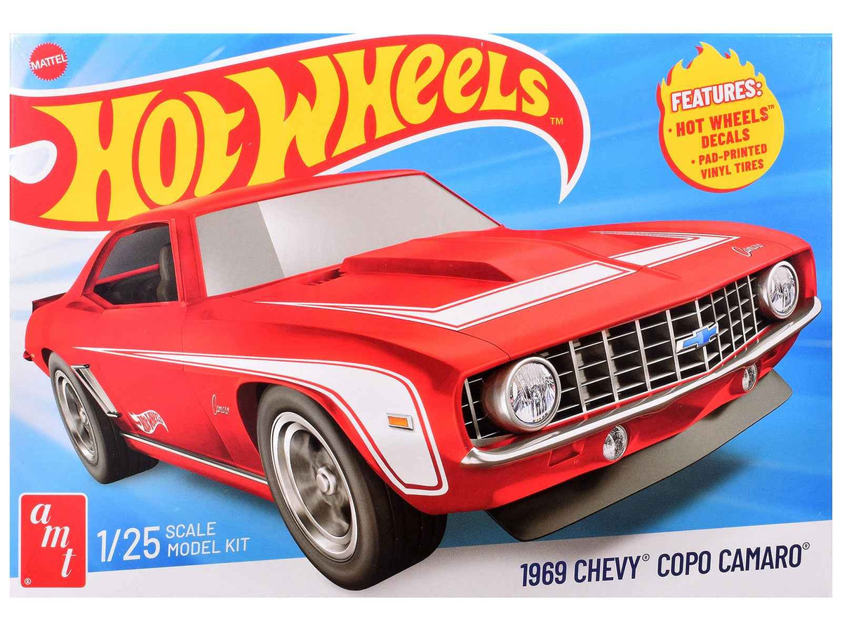 Detailed image of the Skill 2 Model Kit 1969 Chevrolet COPO Camaro by AMT, a 1/25 scale Hot Wheels Chevrolet model in miniature.