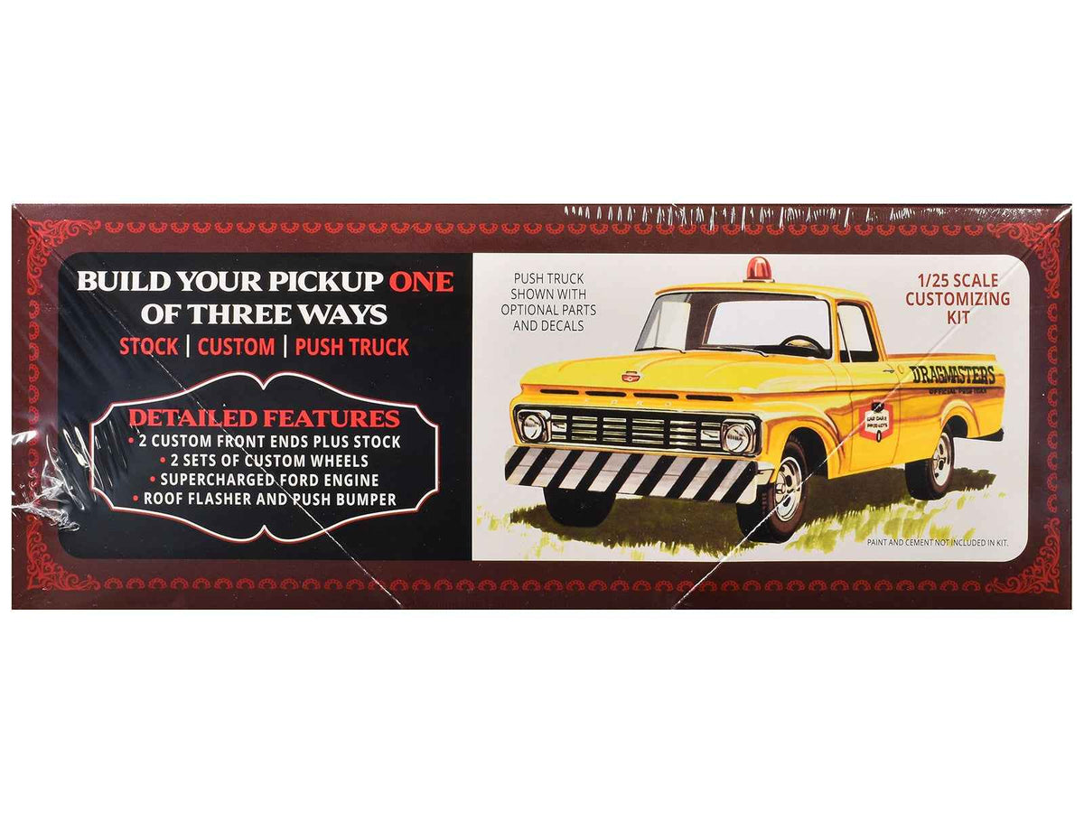 3-in-1 1963 Ford F-100 Pickup Truck model kit by AMT, featuring detailed craftsmanship and scale 1/25 miniature by Miniature Motors.