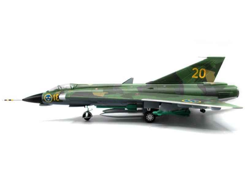 Miniature Motors Saab J35J Draken fighter aircraft model in splinter camouflage, Swedish Air Force 1/72 diecast military airplane.