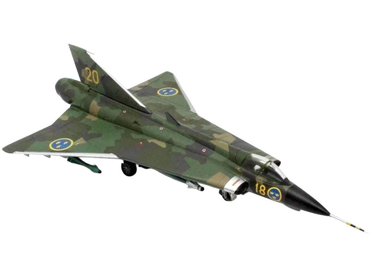 Miniature Motors Saab J35J Draken fighter aircraft model in splinter camouflage, Swedish Air Force 1/72 diecast military airplane