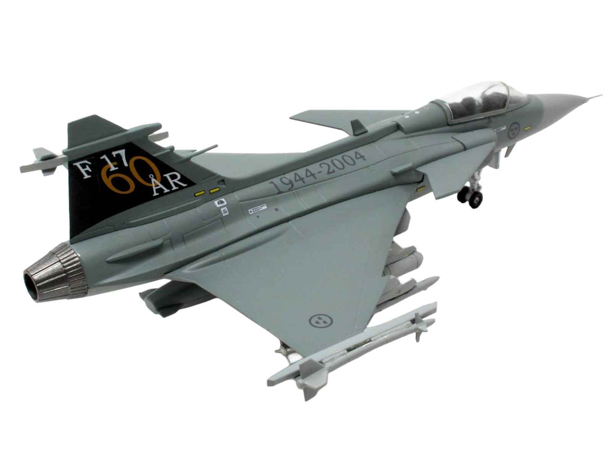 Miniature Motors Saab JAS 39A Gripen fighter aircraft model in 1/72 scale with 17 Wing 60th anniversary livery, Swedish Air Force.