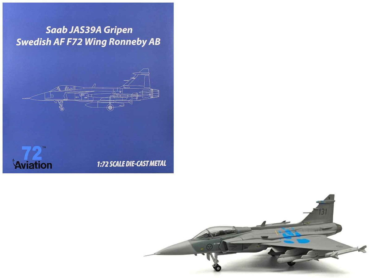 Miniature Motors Saab JAS 39A Gripen fighter aircraft model in Cat's Paw livery at Satenas Air Base, Swedish Air Force 1/72 diecast.