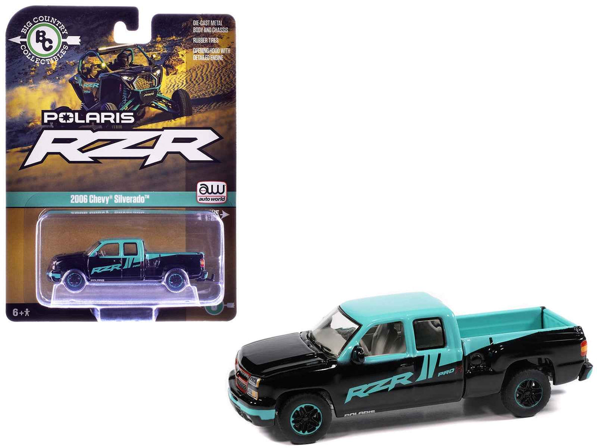 Black and blue 2006 Chevrolet Silverado pickup truck diecast model by Miniature Motors, part of the 2025 Big Country Collectibles series.