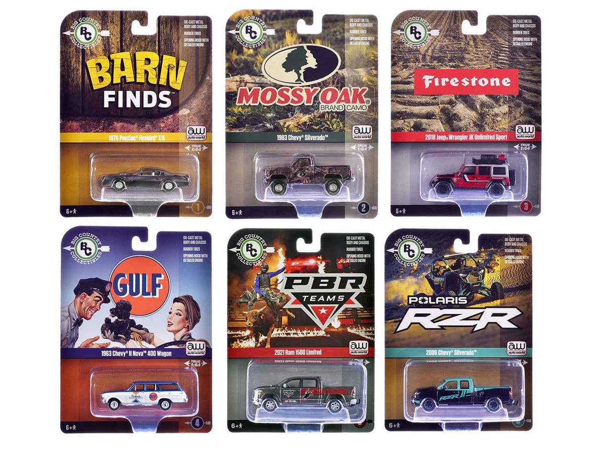Set of six 1/64 scale diecast model cars by Miniature Motors, part of Big Country Collectibles 2025 Release 1 set.