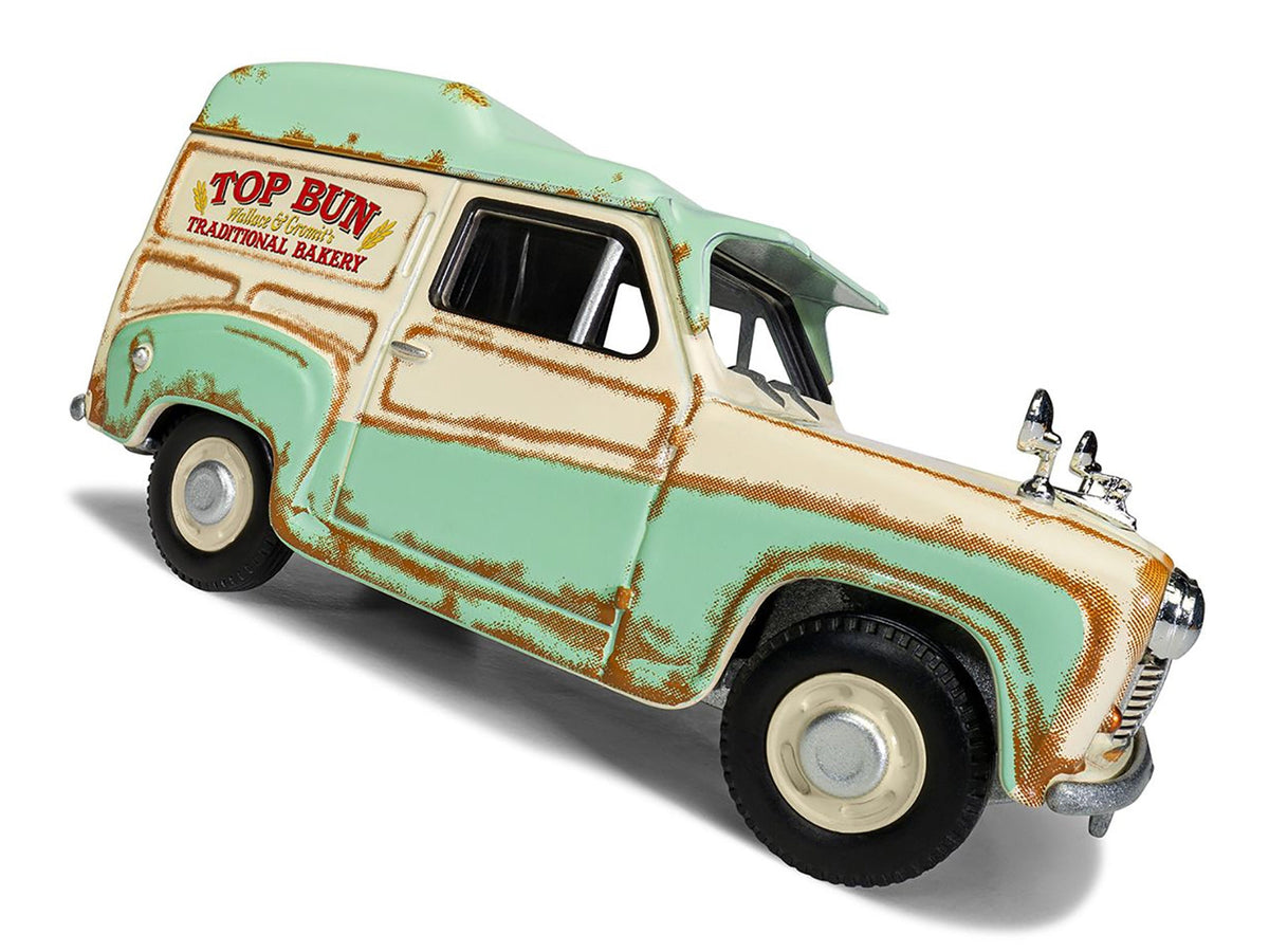 Set of three Wallace & Gromit Austin A35 Van diecast model cars by Miniature Motors, part of the Corgi movie and TV series collection.