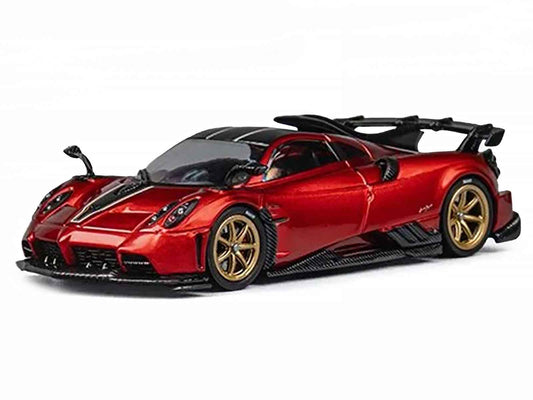 Pagani Imola Red Metallic with Carbon Top and Stripes with Extra Wheels 1/64 Diecast Model Car by CM Model