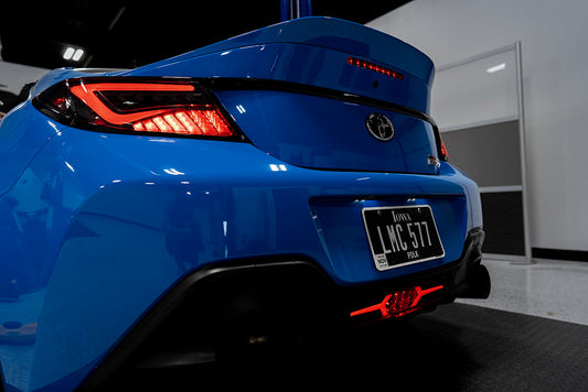 OLM Scythe LED tail lights in smoke and white for 2022+ Subaru BRZ and Toyota GR86