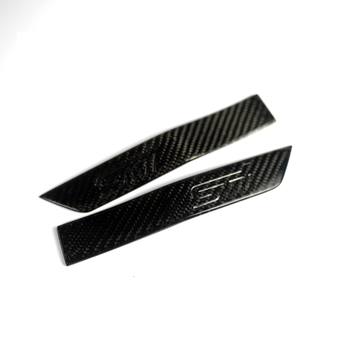 JDMuscle carbon fiber STI fender emblem with etched logo for 2015-2021 Subaru WRX and STI vehicles.
