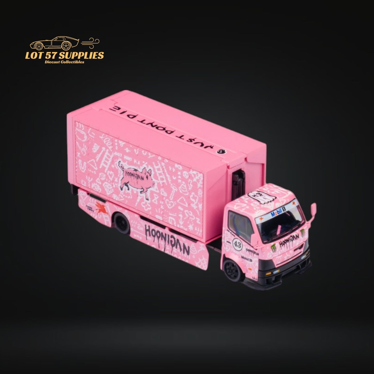 MicroTurbo Hino 300 Custom Box Truck Pink #43 Livery 1:64 - Evergreen Kings