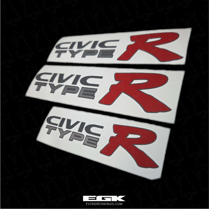 Dark gray outline decal set for Honda EK9 Civic Type R, OEM size, by Evergreen Kings, featuring detailed automotive decal designs.