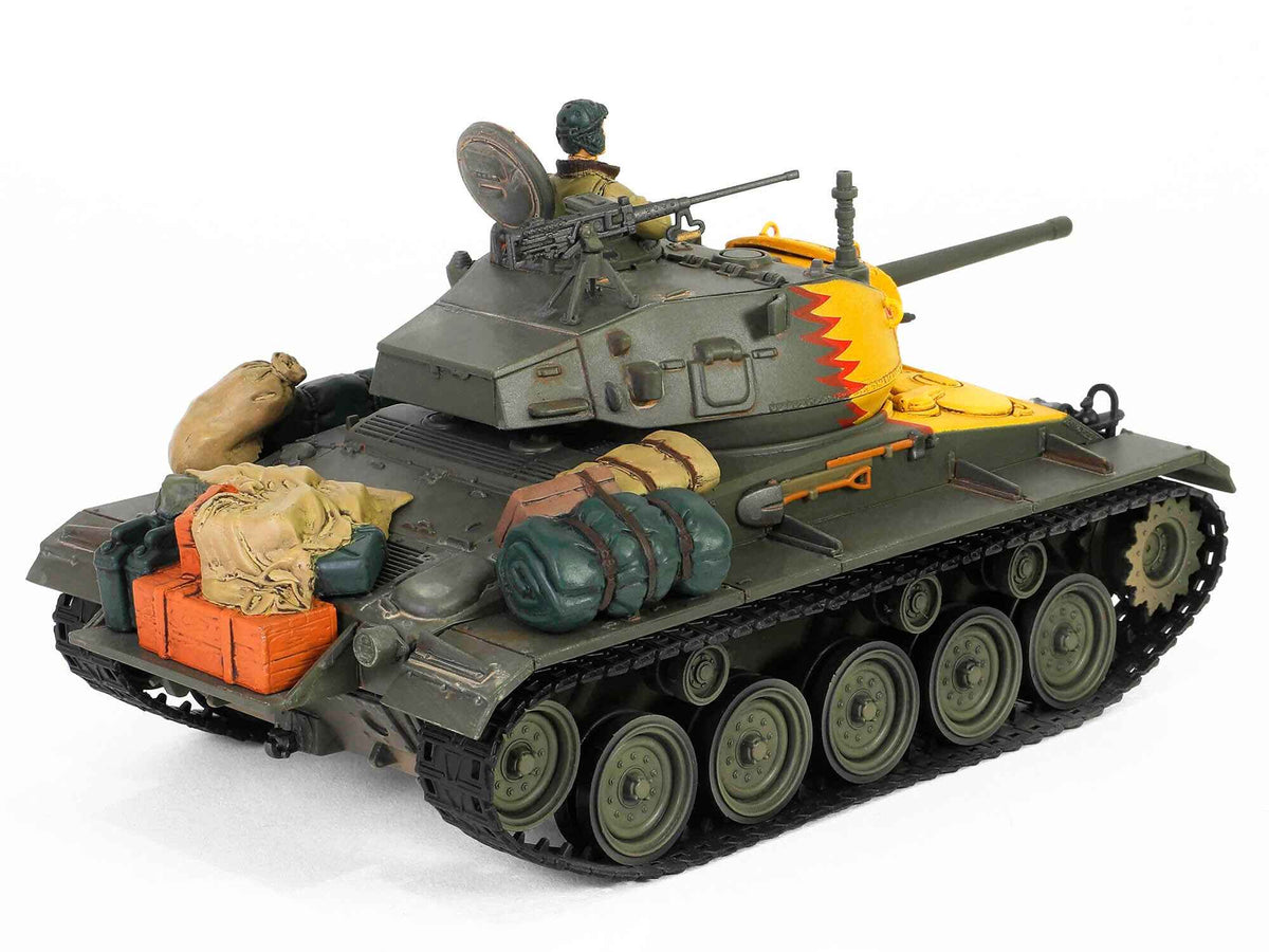 1/32 scale diecast model of M24 Chaffee Light Tank with tiger face design, by Forces of Valor, part of the United States Army AFV series.