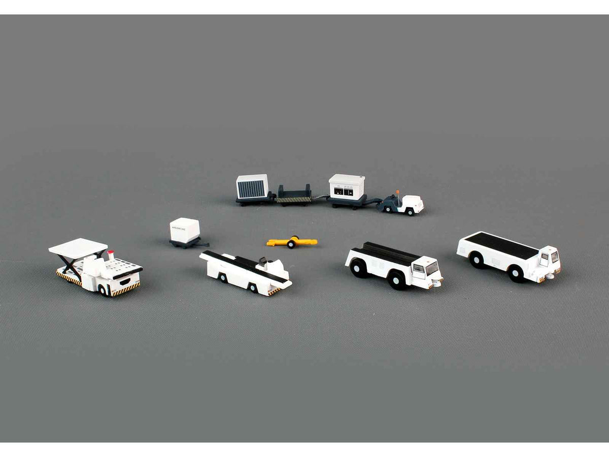 Set of 10 Gemini 200 series GeminiJets diecast airport support equipment models by Miniature Motors, detailed miniature replicas.