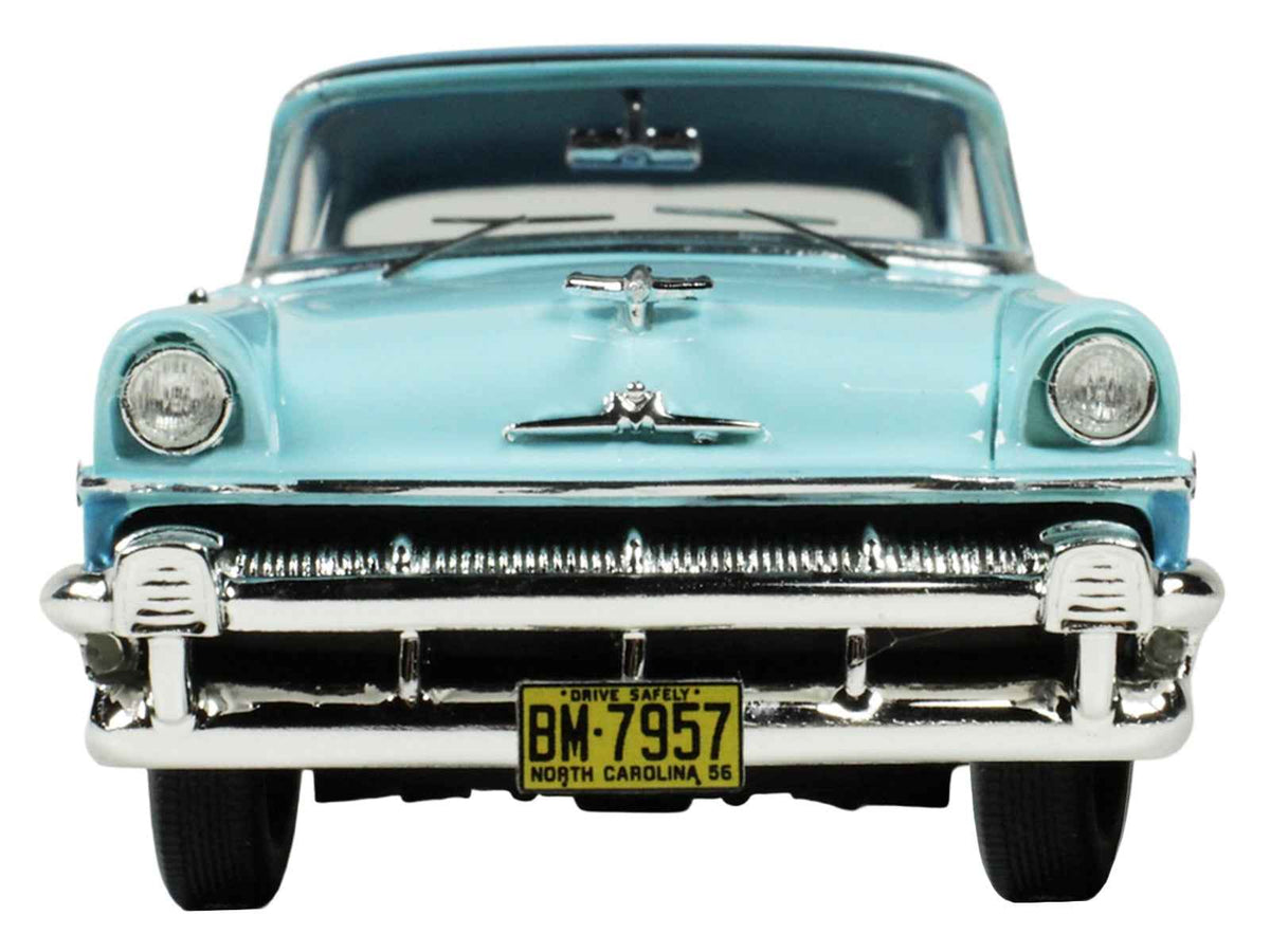 Miniature 1/43 scale Mercury Montclair Phaeton model car in Lauderdale Blue and Niagara Blue with blue interior by Goldvarg Collection.
