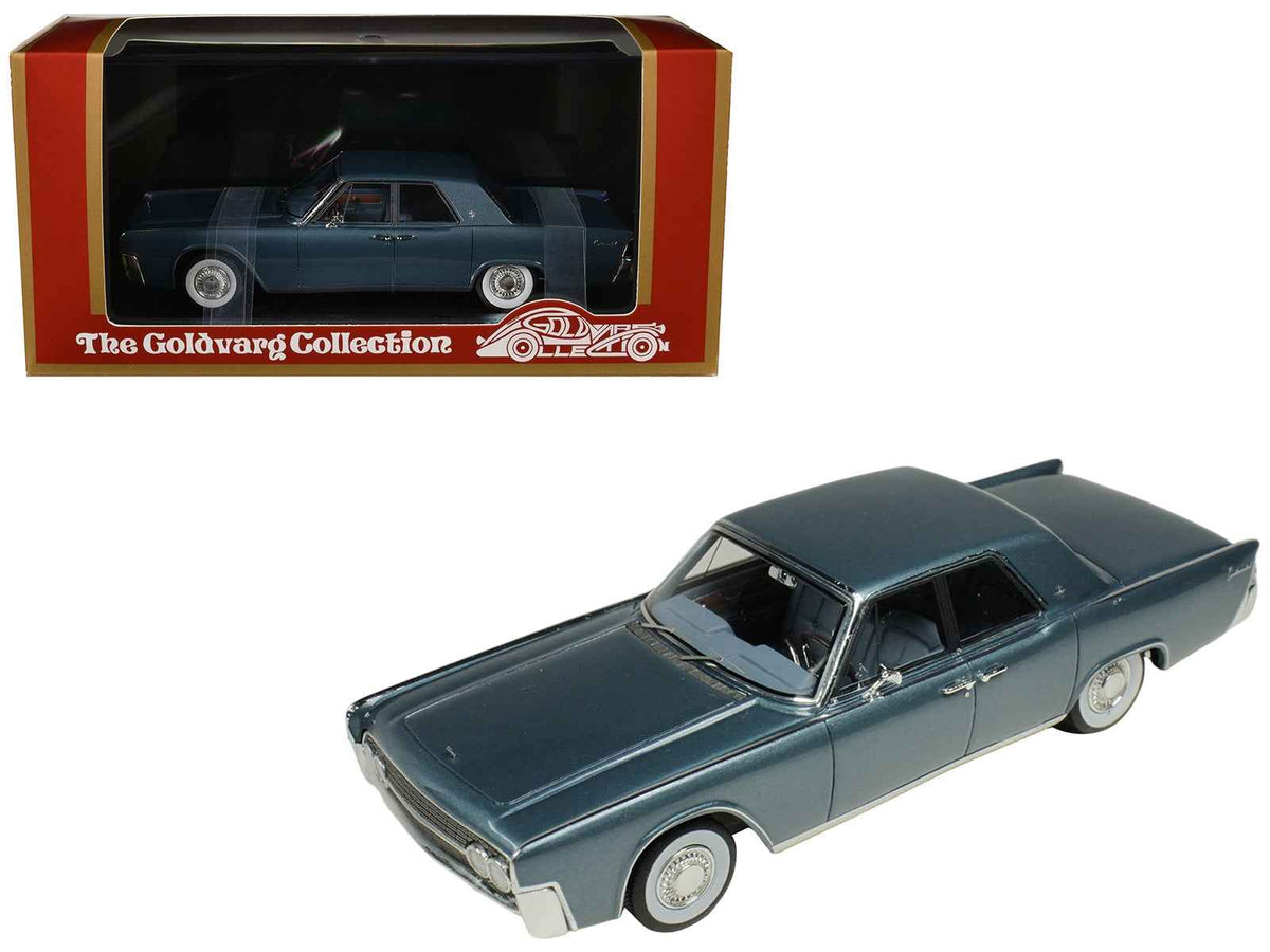 Miniature 1/43 scale Lincoln Continental model car in Oxford Gray metallic with blue interior by Goldvarg Collection.