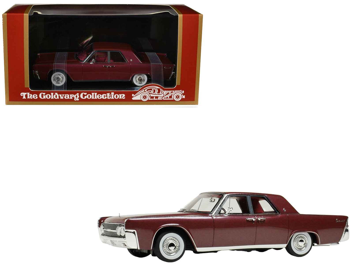 Miniature 1/43 scale Lincoln Continental Royal Red Metallic model car by Goldvarg Collection with red interior, limited edition.