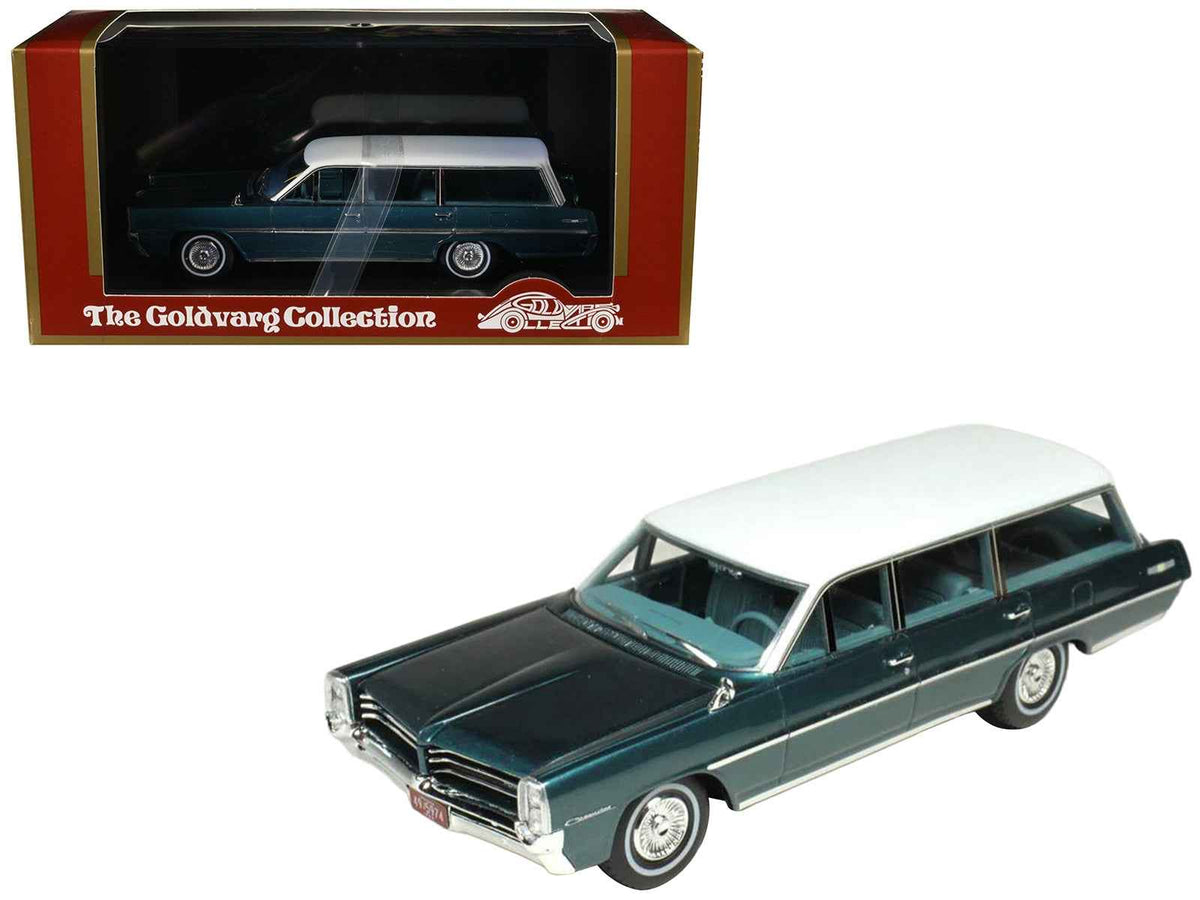Miniature 1964 Pontiac Safari Gulfstream model car in aqua metallic with white top and blue interior, limited edition by Goldvarg Collection.