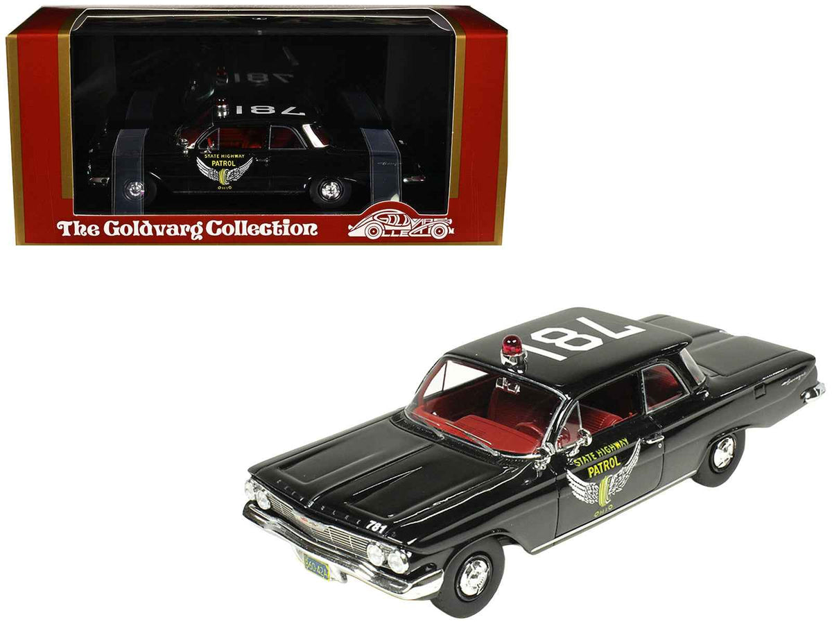 1961 Chevrolet Biscayne "Ohio State Highway Patrol" model car in black with red interior, limited edition 1/43 scale by Goldvarg Collection