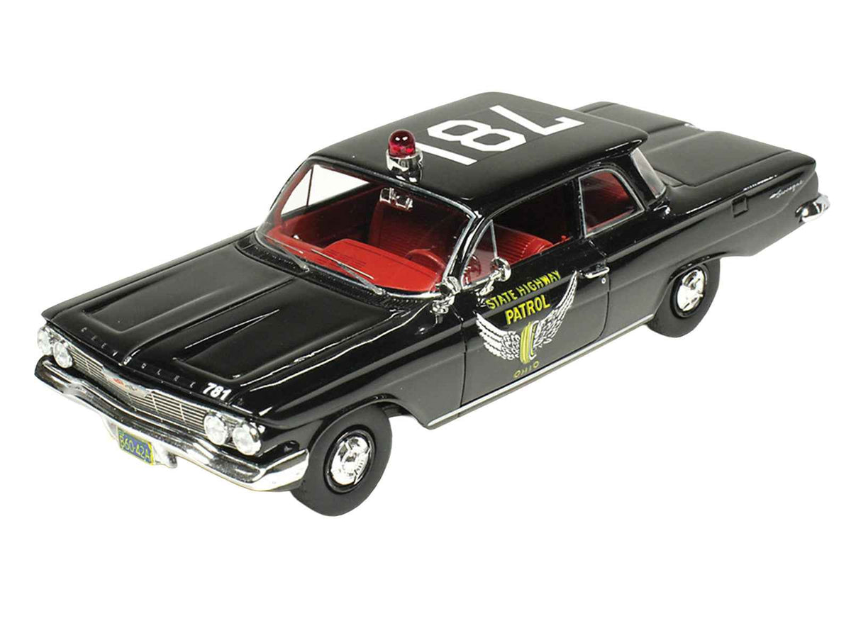 Miniature Motors 1/43 Chevy Biscayne Ohio State Highway Patrol model car in black with red interior, limited edition by Goldvarg Collection