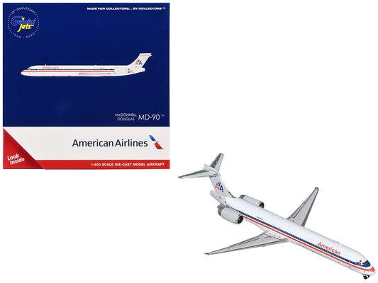 McDonnell Douglas MD-90 Commercial Aircraft "American Airlines" (N904RA) White with Blue and Red Stripes 1/400 Diecast Model Airplane by GeminiJets