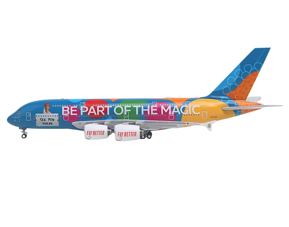 Miniature Motors Airbus A380-800 Emirates Airlines model airplane in blue with graphics, 1/400 diecast by GeminiJets