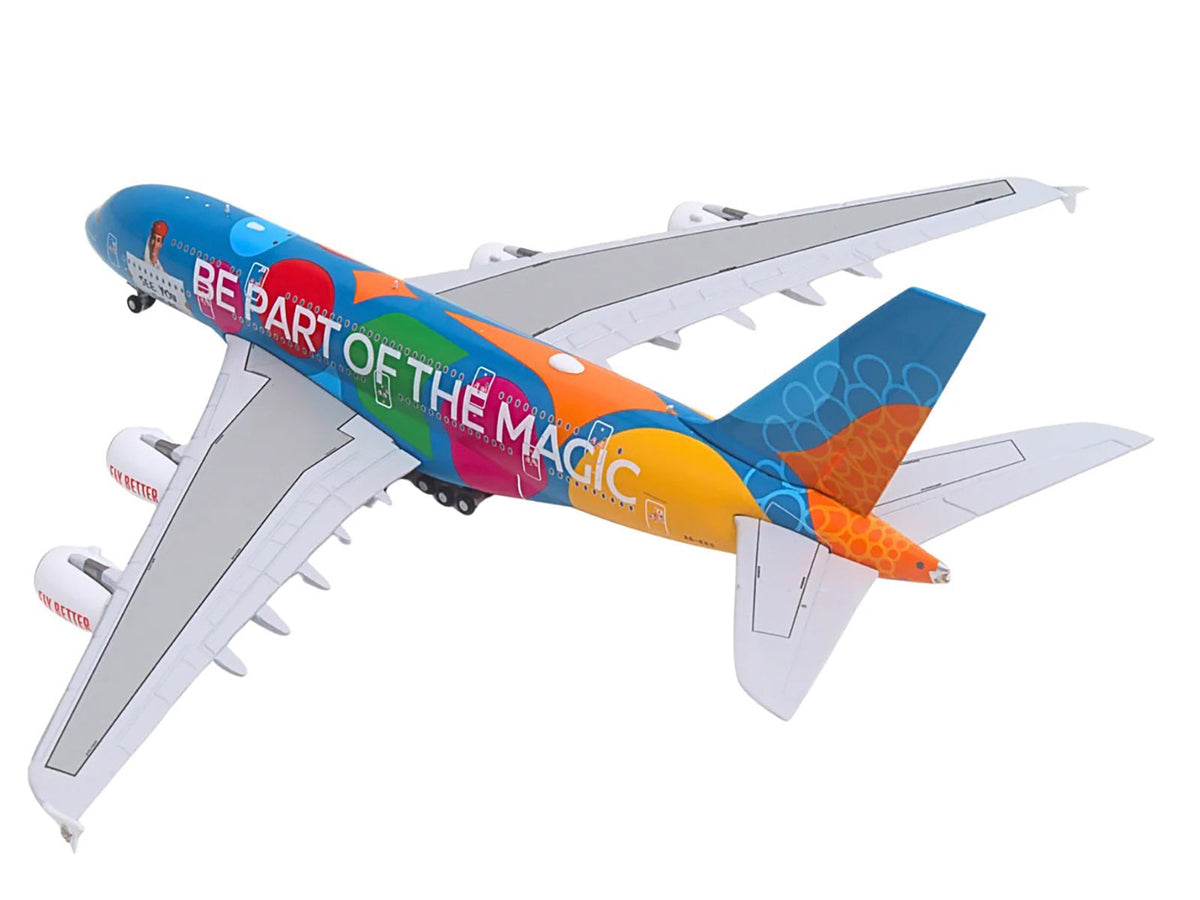 Miniature Motors Airbus A380-800 Emirates Airlines diecast model airplane in blue with graphics, 1/400 scale by GeminiJets.